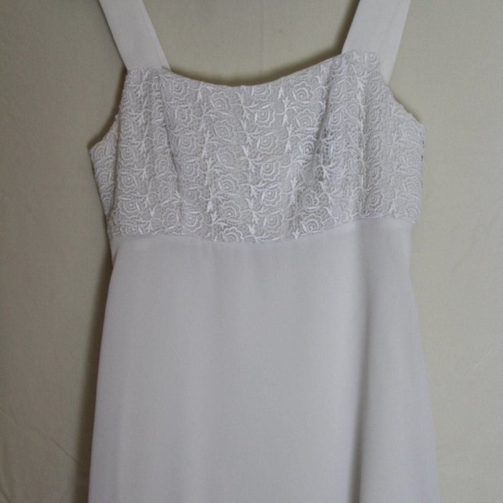 CDC White Petite Dress with White Floral Embroidery